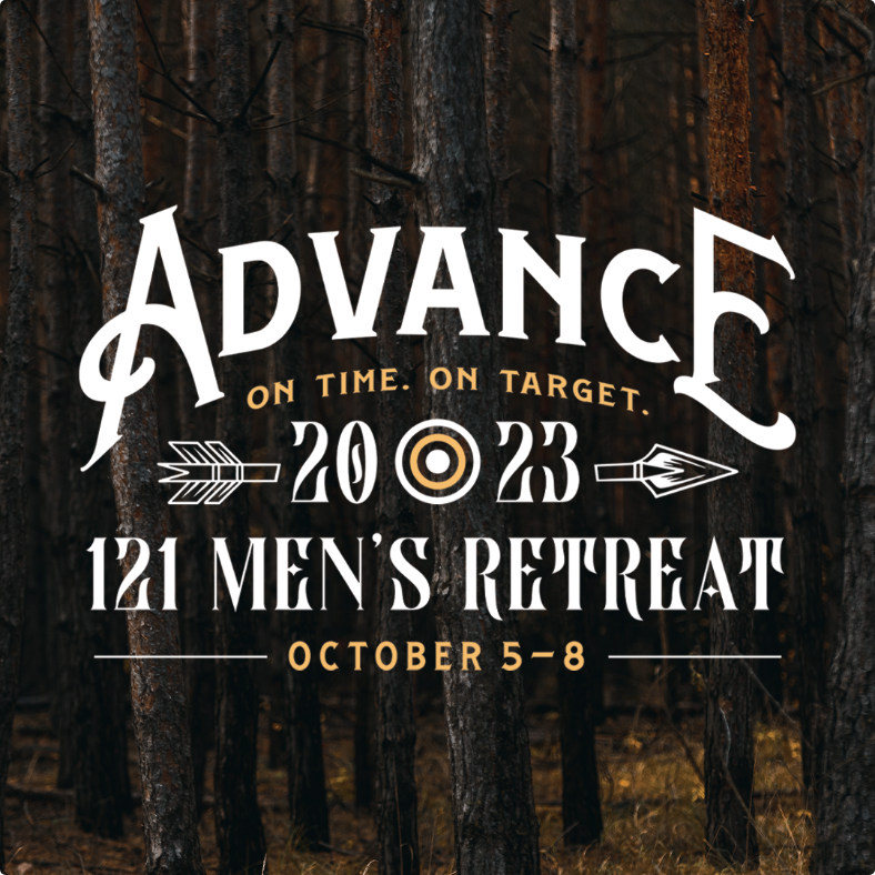 church men's retreat graphic, craftsman and outdoors style typography lockup