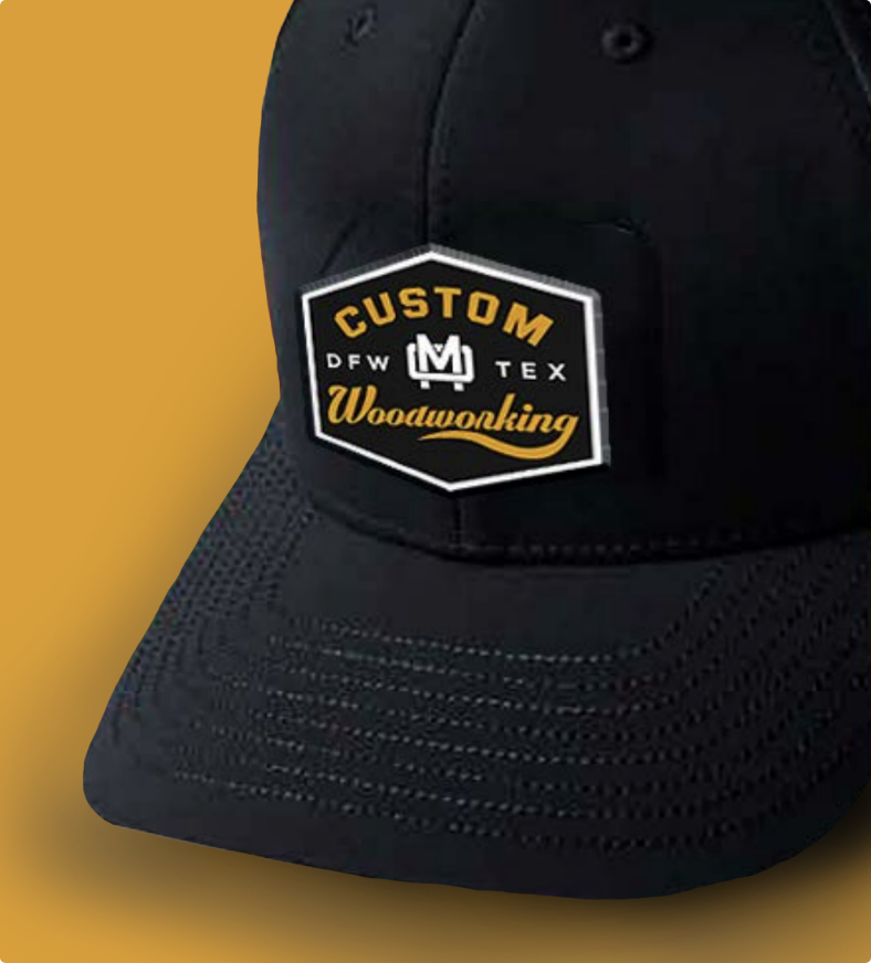 M&O Custom Woodworking branding on black hat custom patch design
