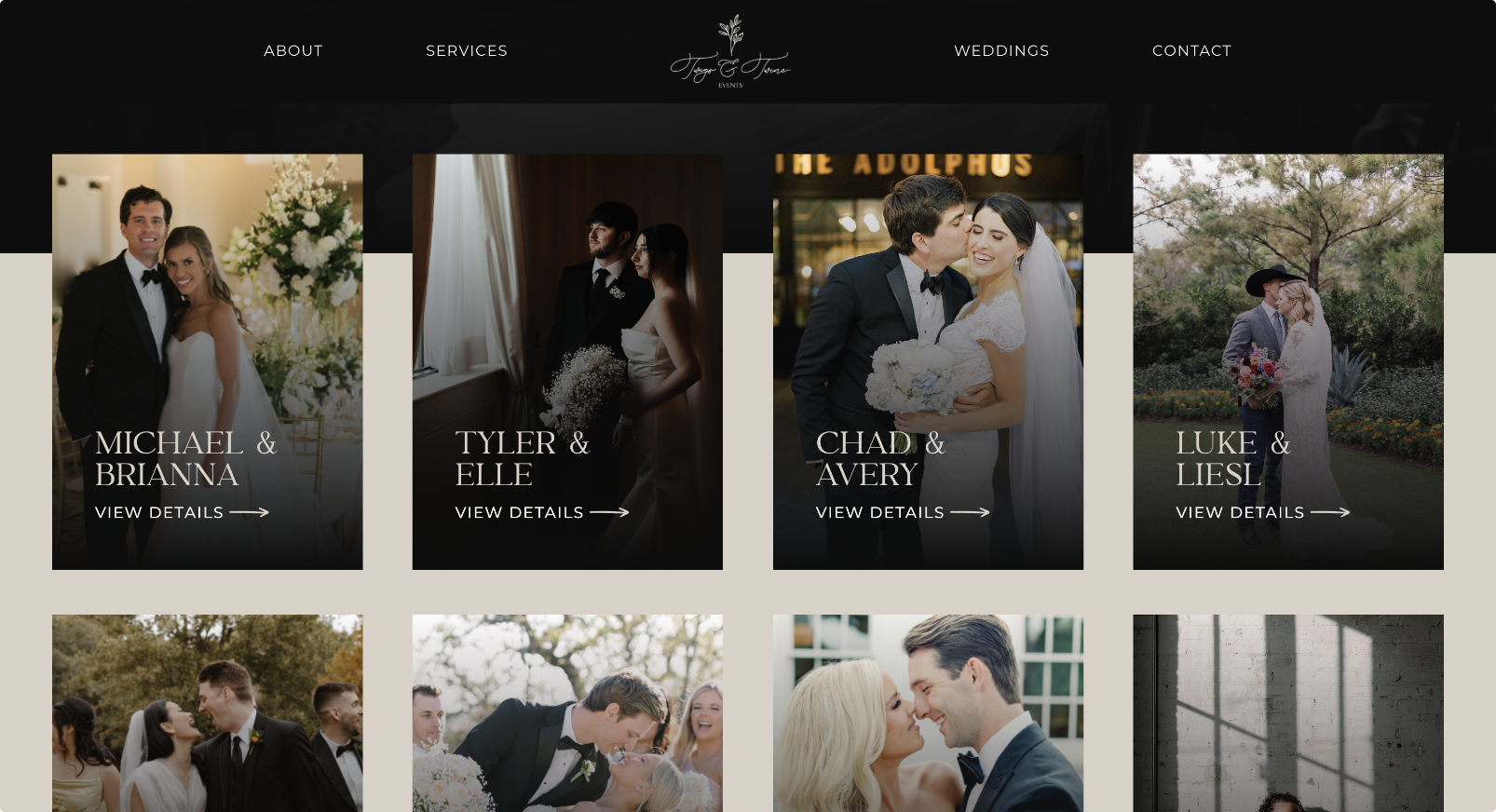 Twigs & Twine Events website design, minimal classy branding, wedding planning portfolio