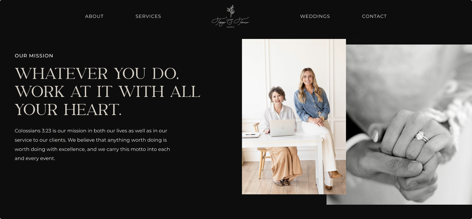 Twigs & Twine Events website design, minimal classy branding, wedding planning