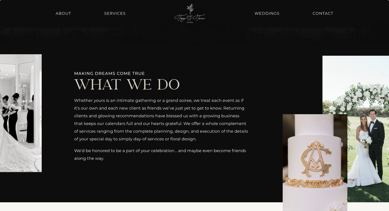 Twigs & Twine Events website design, minimal classy wedding planner branding